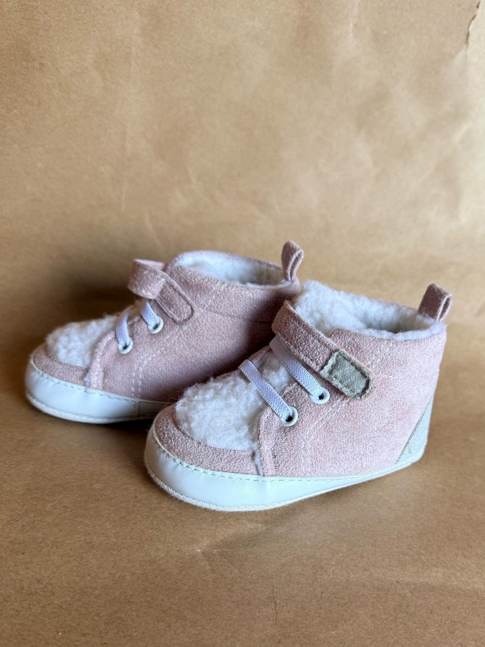 2 for $10 Plush-Lined Pink Suede Baby Crib Shoes